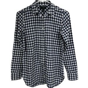 J Crew Women's Boy Shirt Sz 00 Button Down Navy Blue Check Long Sleeve